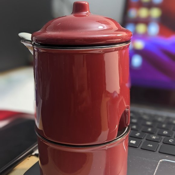 New red creamer & sugar set coffee tea kitchen stoneware (dishwasher friendly) - Picture 1 of 3